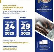 Deadline for 2025 online application period for Grade 1 and 8 looms